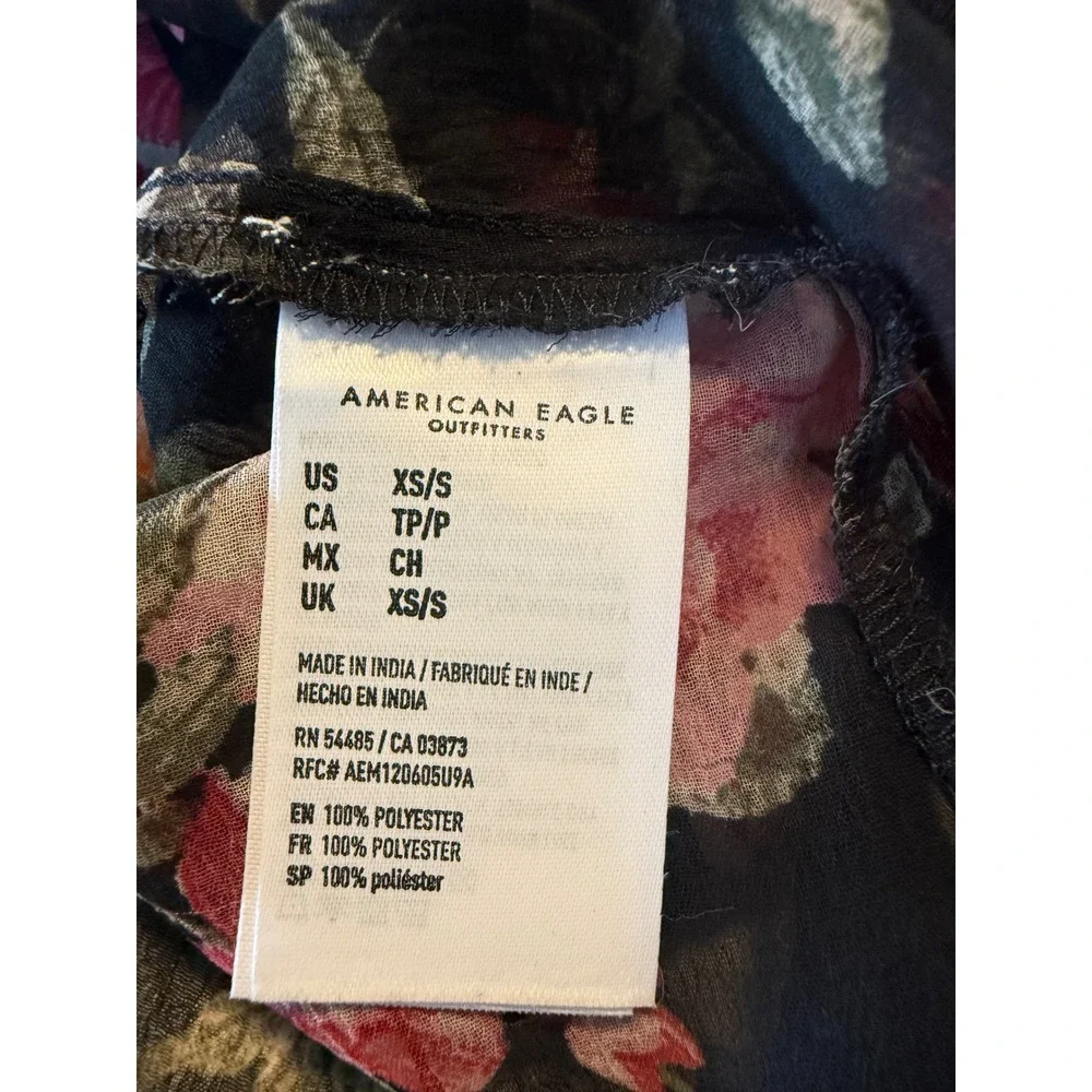 AmericanEagle Floral Kimono Duster Black Pink Sheer whimsigoth Coverup XS S boho